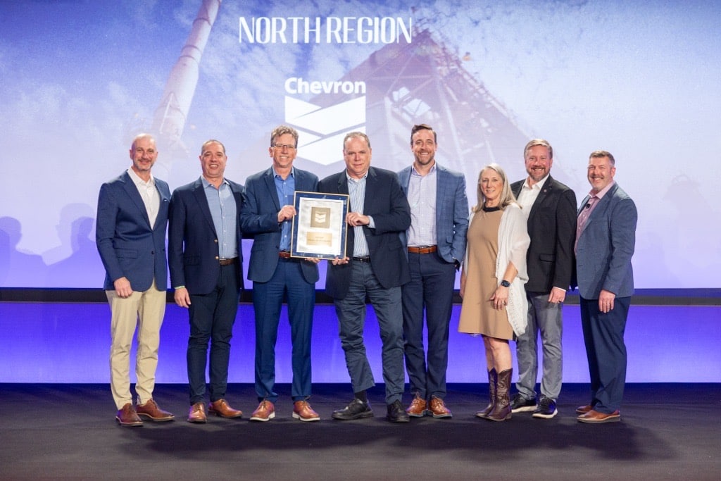 Shrader Tire & Oil Leadership Team accepted the Chevron Gold Award at the annual meeting.