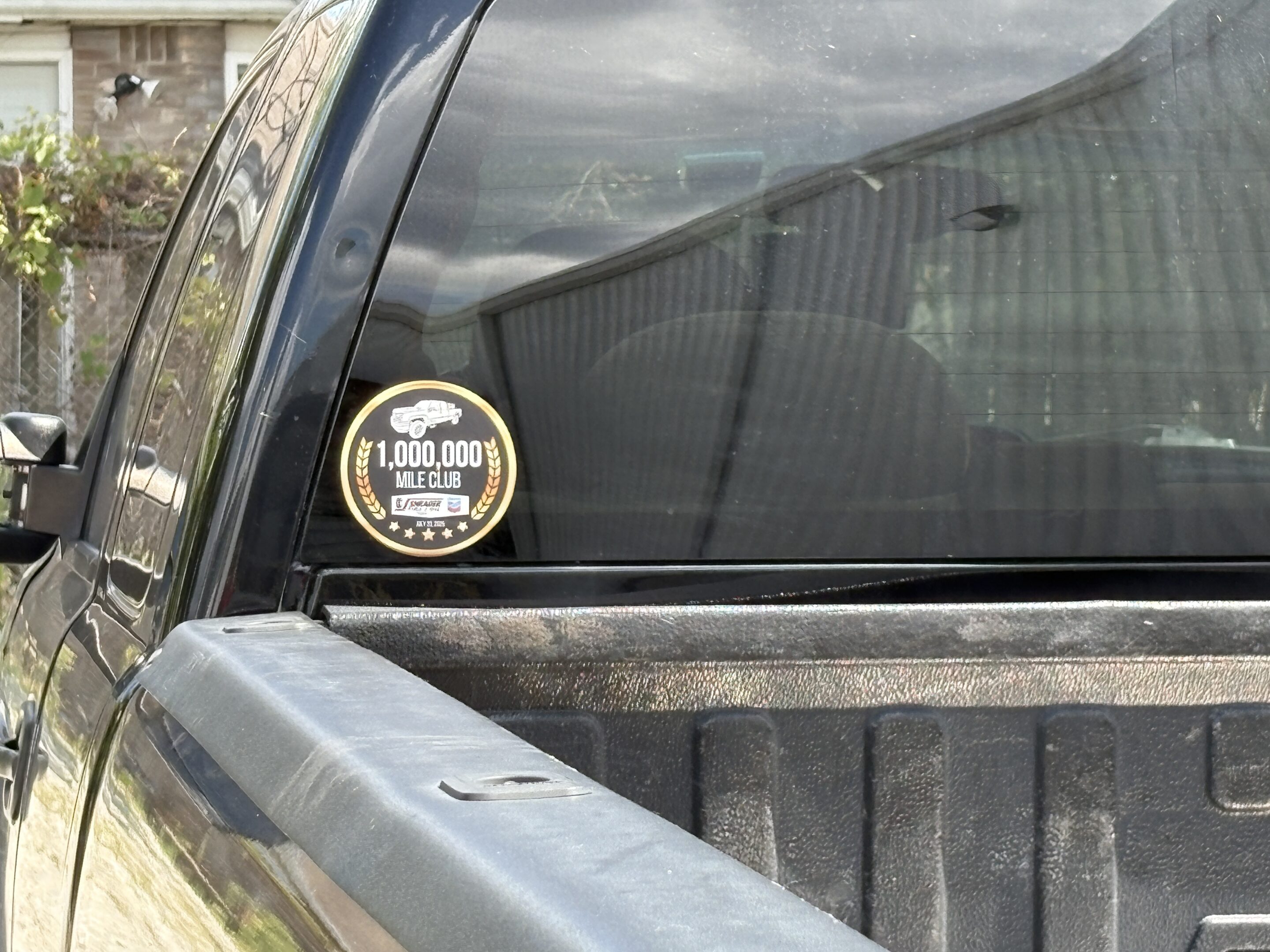 Million-mile badge on Jim Muncy's 2007 Chevrolet Silverado Duramax diesel